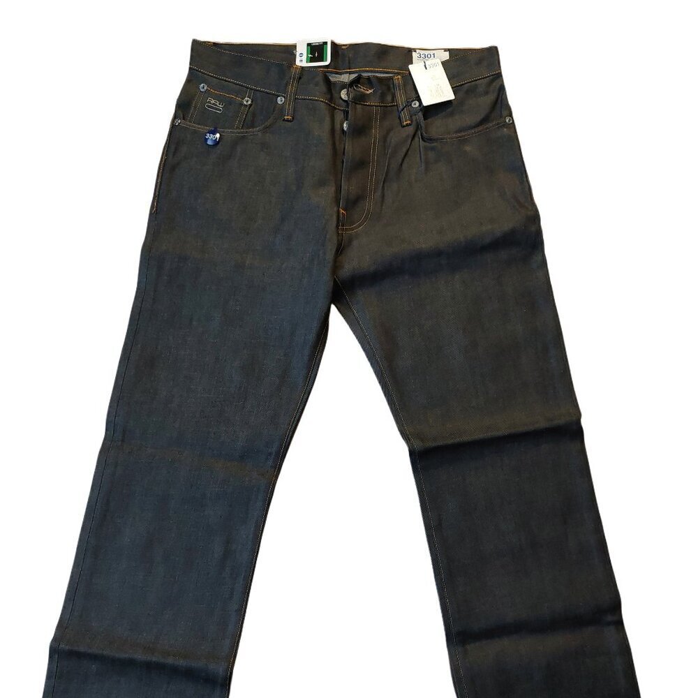G-Star Raw 3301 Loose Brooklyn Denim Button Fly Dark Blue Denim Jeans Sz 30 NWT